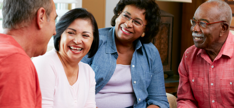 elderly friends talking